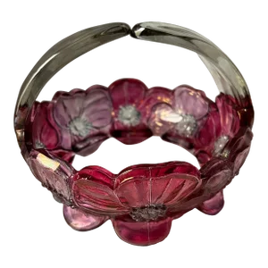1950’s Mid-Century Cranberry Floral Glass Basket Attributed to Westmoreland
