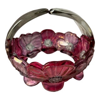 1950’s Mid Century WestMoreland Dogwood Split Handle Pink Purple Footed Glass Candy Dish For Sale