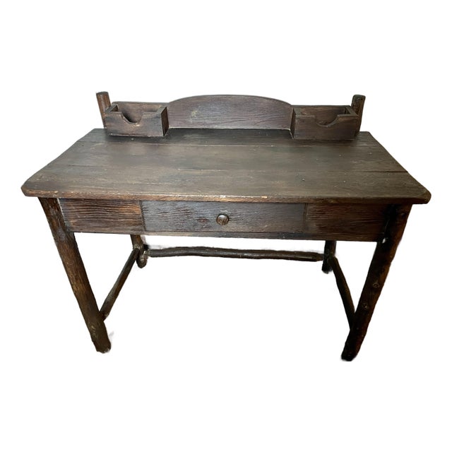 Early 20th Century Adirondack Branch Handmade Writing Desk Letter Holders Cabin Primitive Country For Sale