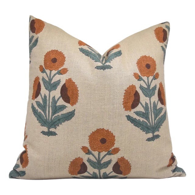 Badshah Block Printed Floral Designer House Decor Throw Pillow Cover 18x18 Inch For Sale