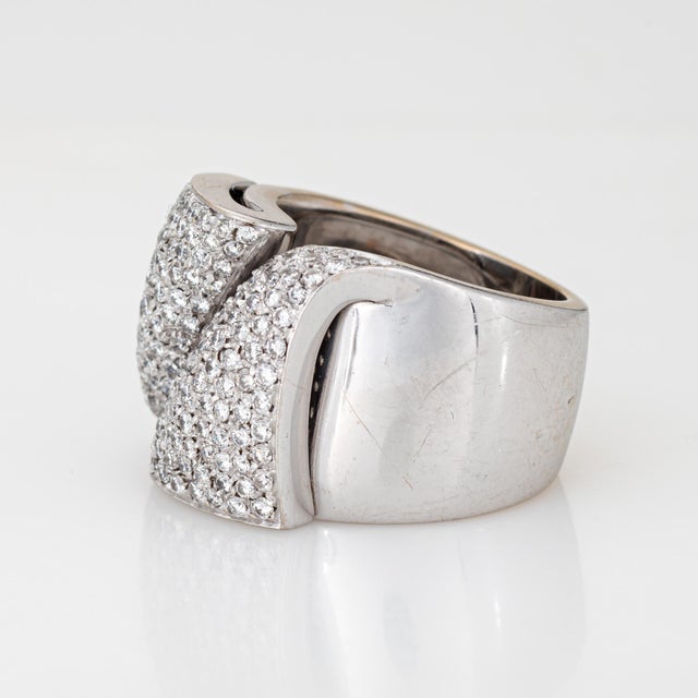 1980s Portuguese 1.75ct Pave Diamond Cigar Ring 18k White Gold Wide Band Sz 6.5 For Sale - Image 4 of 7