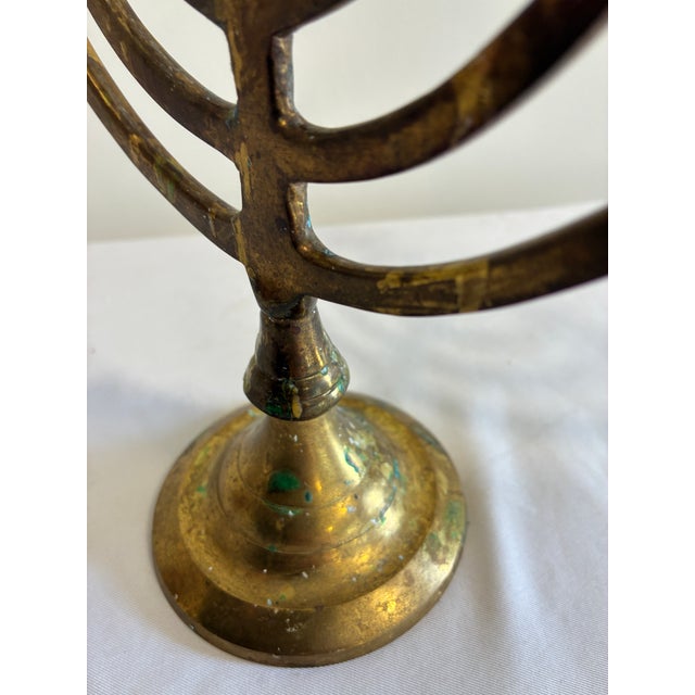 Vintage Brass Hanukkah Menorah With Nine Candle Holders For Sale - Image 13 of 15