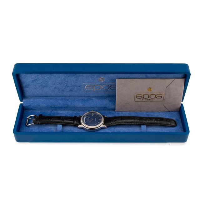 Metal Epos Passion Day Date 39mm 3217 Blue Dial Leather Strap Steel Automatic Watch For Sale - Image 7 of 8