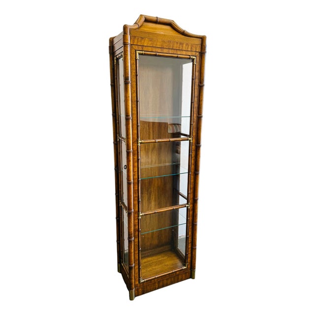 Vintage Weiman Hollywood Regency Faux Bamboo & Brass Glass Display Cabinet For Sale