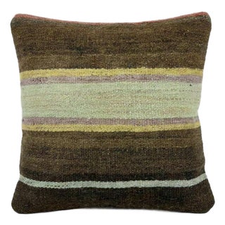 Striped Turkish Kilim Pillow Cover 16'' X 16'' For Sale