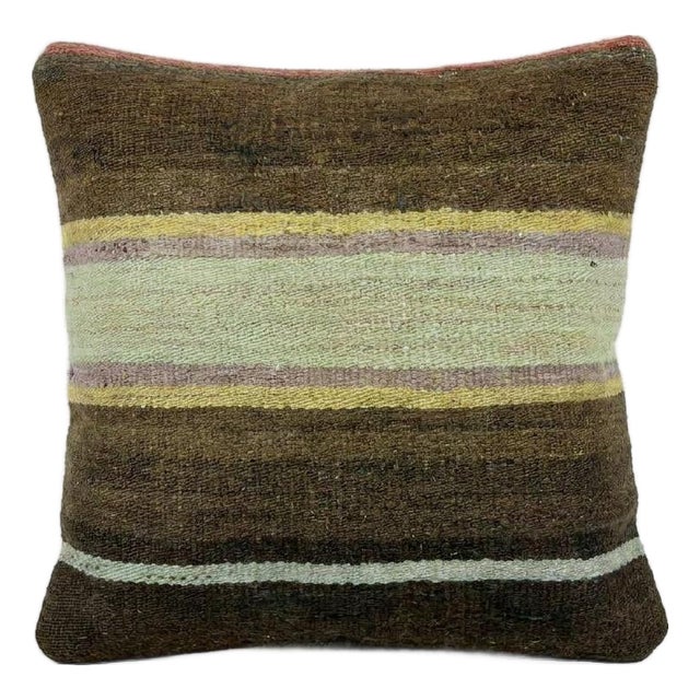 Striped Turkish Kilim Pillow Cover 16'' X 16'' For Sale