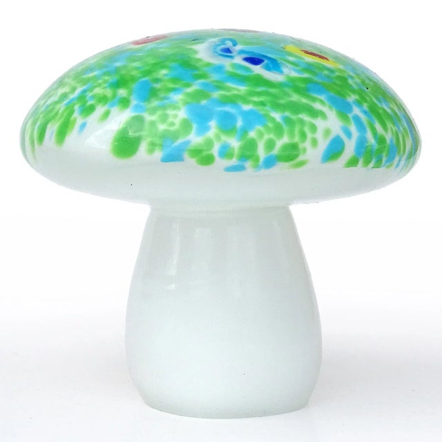 Figurative Murano Mushroom Toadstool Paperweight Flower Millefiori Canes Green Blue White Vintage Italian Art Glass Sculpture For Sale - Image 3 of 6