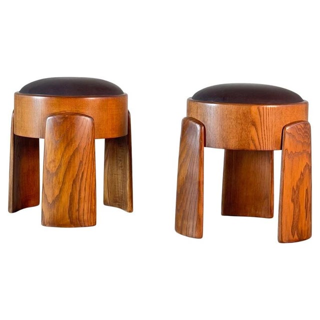 Sculptural Stools in Ash Wood and Leather by FORME, 2025, Set of 2 For Sale - Image 11 of 11