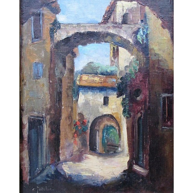 Mid-Century Modern After Constantin Isachie Popescu, Mediterranean Courtyard / Archway Street Scene, Oil on Canvas For Sale - Image 3 of 6