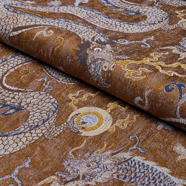 2020s SAMPLE - Schumacher Serpentine Dragon Fabric In Brown & Blue For Sale - Image 5 of 6