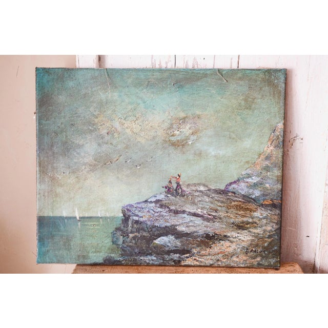 Blue Edward Barton, Cliff by the Sea, 1950s, Oil on Canvas For Sale - Image 8 of 8