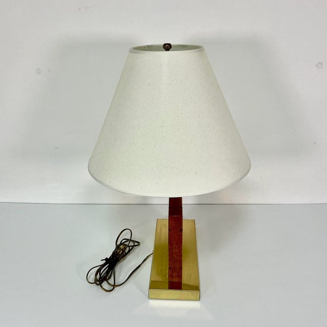 1960s Mid-Century Danish Modern Brass & Oak Table Lamp. For Sale - Image 9 of 13