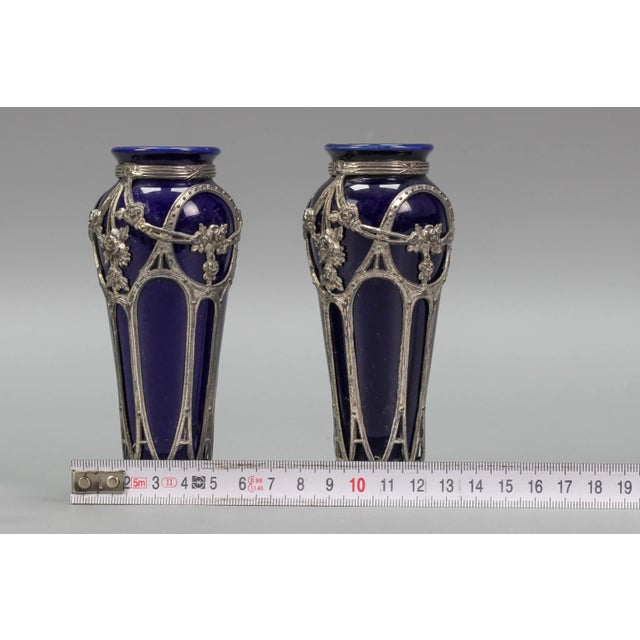 Metal Small Art Nouveau Glazed Ceramic Vases, Set of 2 For Sale - Image 7 of 18