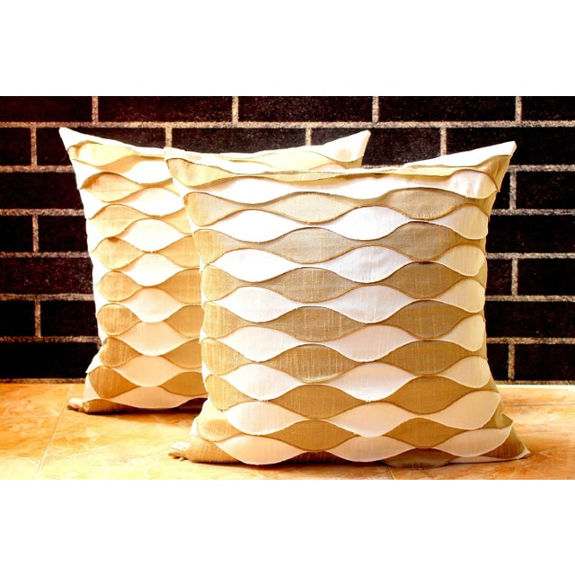 Vintage Waved Frills Fortuny Bicolor Pure Silk Pillow For Sale - Image 12 of 13