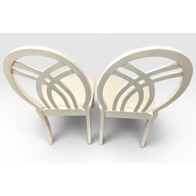 Late 20th Century Universal Furniture White Dining Chairs Arched Open Work Geometric Rounded Back Set of Six For Sale - Image 12 of 18