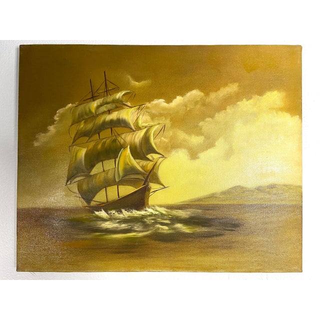 This is an original oil by Southern California artist JH Bicknell. It is a colonial tallship on the stormy seas with...