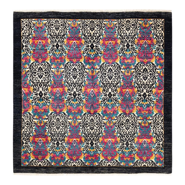 Suzani Hand-Knotted Area Rug - Black, 6' 1" x 6' 2" For Sale