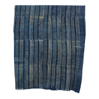 Linear Rhythms Indigo Mud Cloth Throw For Sale
