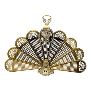 Vintage Brass Peacock Fireplace Screen For Sale