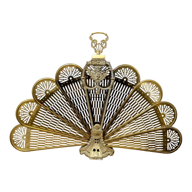 Vintage Brass Peacock Fireplace Screen For Sale