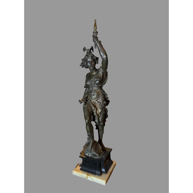 Antique Victorian Figural Cast Metal 29" Figural Warrior Maiden Statue Sculpture For Sale - Image 10 of 10