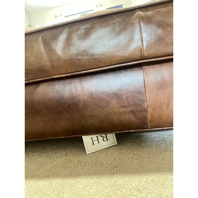 Rustic European Restoration Hardware Lancaster Leather Ottoman For Sale - Image 3 of 5
