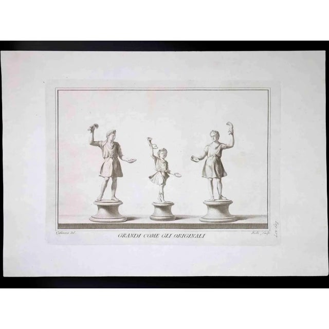 Ancient Roman Statues with grails, from the series "Antiquities of Herculaneum", is an original etching on paper realized...