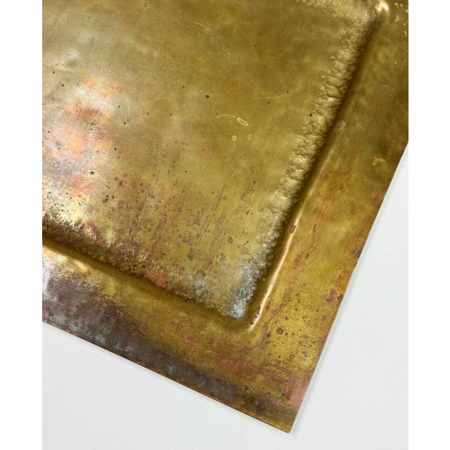 Vintage Rectangular Hammered Brass Tray For Sale - Image 9 of 10