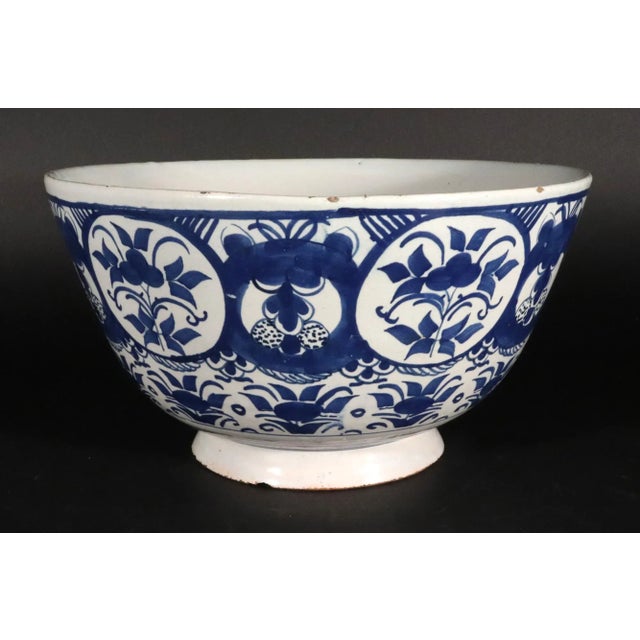 Early 18th Century 18th Century Dutch Delft Blue & White Chinoiserie Punch Bowl, Circa 1720 For Sale - Image 5 of 8
