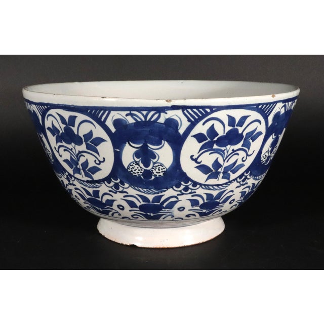 Early 18th Century Dutch Delft Blue & White Botanical Bowl For Sale - Image 5 of 8