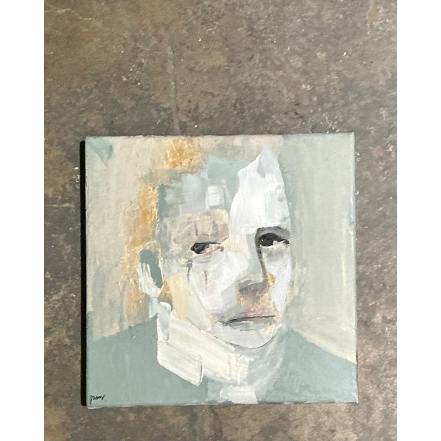 Gray Vintage Abstract Expressionist Portrait Oil on Canvas For Sale - Image 8 of 12