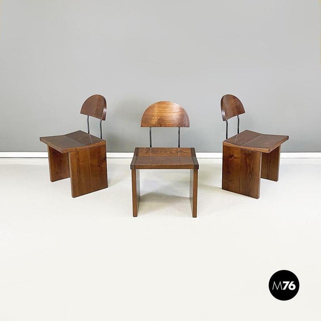 Italian Modern Dining Room Table, Chairs & Bench in Wood, 1980s, Set of 5 For Sale - Image 9 of 18