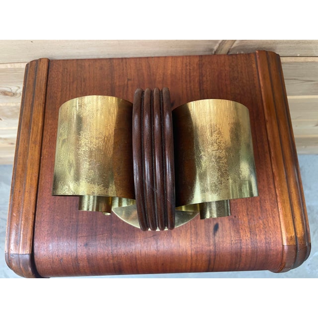 1930s 1930's Art Deco Twin Scroll Brass and Walnut Bookend For Sale - Image 5 of 6