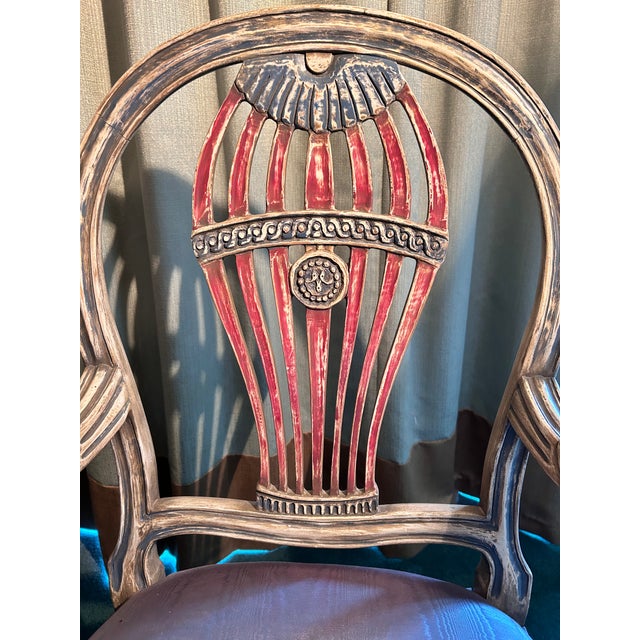Set of Four French Louis XVI-Style Balloon Back Dining Chairs. Listing includes 2 side chairs, 2 arm chairs. They are...