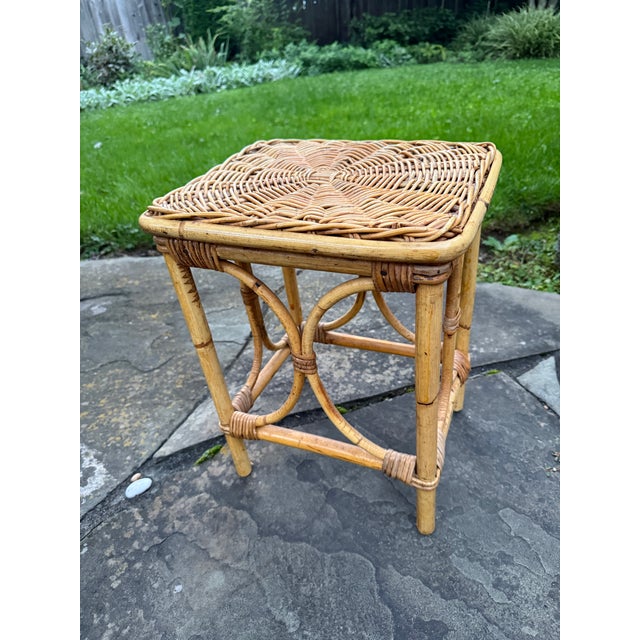 Vintage Wicker Rattan End / Drinks Table Mid 20th Century For Sale In Philadelphia - Image 6 of 14