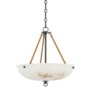 Hudson Valley Lighting Mark D. Sikes Somerset 3-Light Pendant with Rattan Accent, Distressed Bronze For Sale
