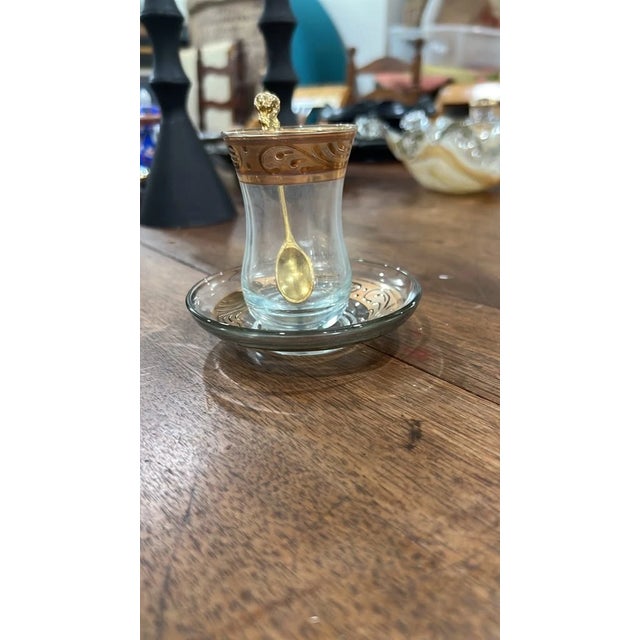 Vintage Brass Turkish Tea Set With Tray & Glasses For Sale In Philadelphia - Image 6 of 9