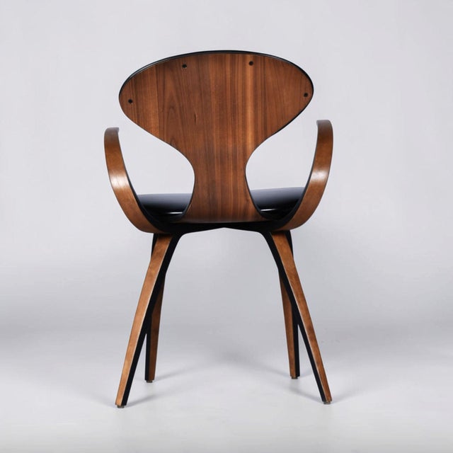 1950s Norman Cherner Style Sculpted Bent Plywood Armchair With Black Cushions For Sale - Image 5 of 13