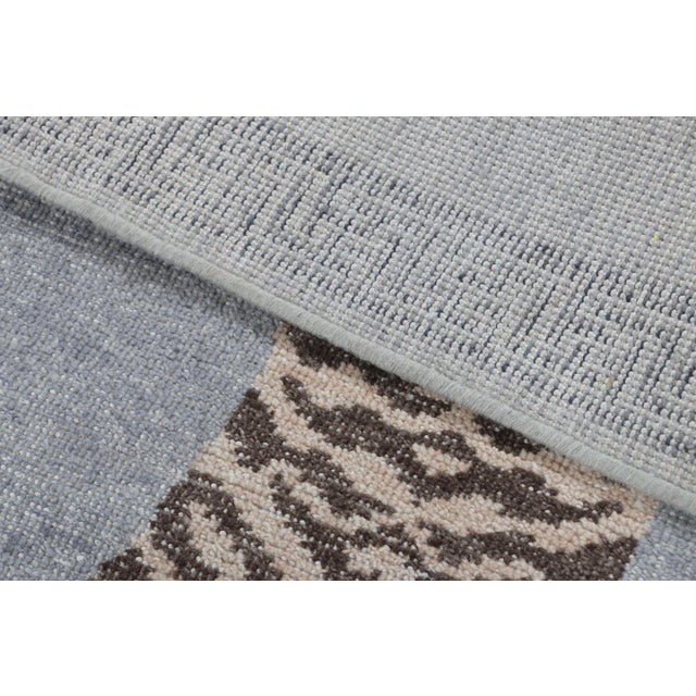 Textile Rug & Kilim’s Distressed Tiger Runner Rug in Blue With Beige and Brown Pictorial For Sale - Image 7 of 8