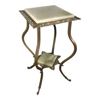 Antique French Art Nouveau Two-Tier Brass/Onyx Plant Stand For Sale