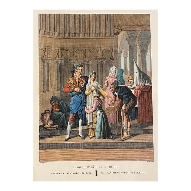 1802 Costumes of Toledo Spanish Hand Colored Engraving For Sale