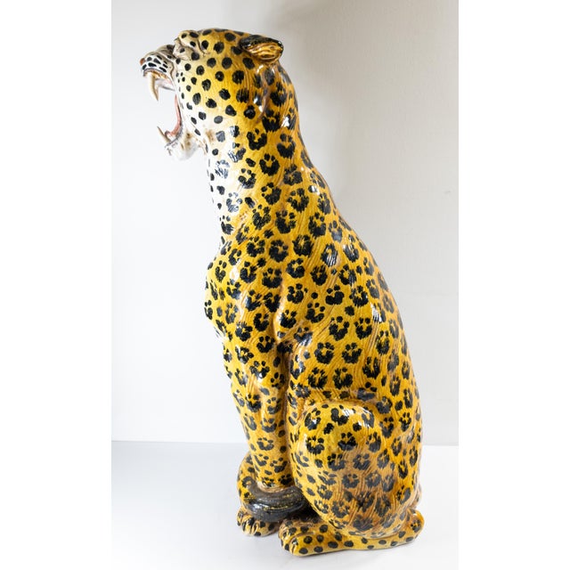 Hollywood Regency Mid-Century 32" Italian Terra Cotta Figure of a Leopard For Sale - Image 3 of 11