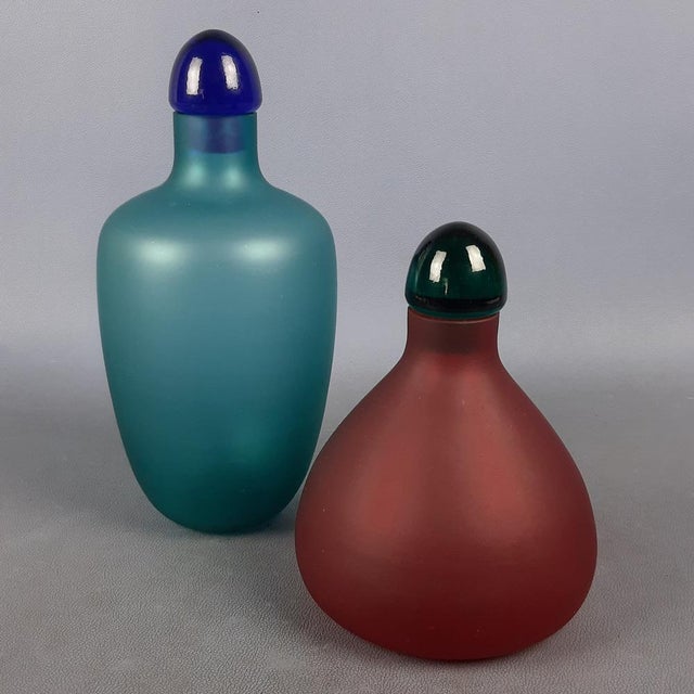Modern Murano Glass Bottles in Blue, Green & Red by V. Nason & C., 1970s, Set of 2 For Sale - Image 16 of 16