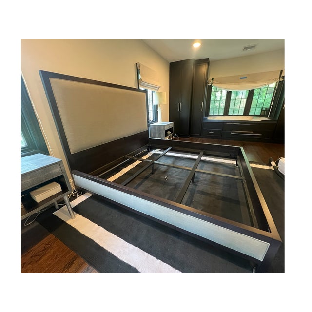 French Contemporary Fabric Panel Bed For Sale - Image 9 of 12