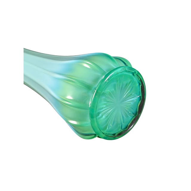 1960's Fostoria Opalescent Green Swung Glass Vase 11" For Sale In New York - Image 6 of 6