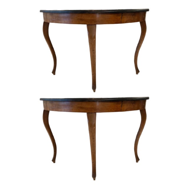 18/19th Century Swedish Pair of Walnut Antique Demilunes For Sale