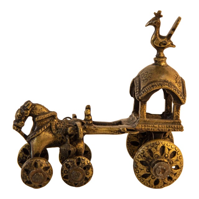 Antique Hindu Bronze Temple Horse and Chariot Statue Toy on Wheels India For Sale