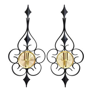 Vintage Mid-Century Modern Black & Gold Atomic Wall Sconces | Pair For Sale