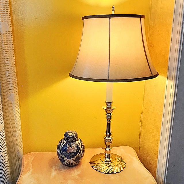 Hollywood Regency Vintage Glenn Nelson Brass Candlestick Table Lamp, Hollywood Regency Style, 28” Tall For Sale - Image 3 of 18