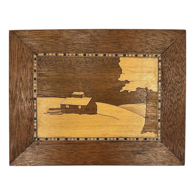 Vintage Petite Marquetry Landscape Art Wall Panel For Sale